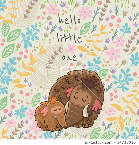 Cartoon vector floral card with mammoth Cartoon vector floral card with mammoth 14738010