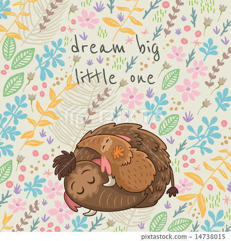 Cartoon vector floral card with mammoth 14738015