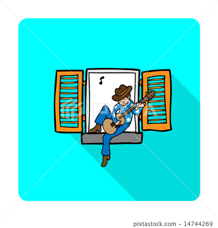 Man playing guitar in web browser window online Vector Image