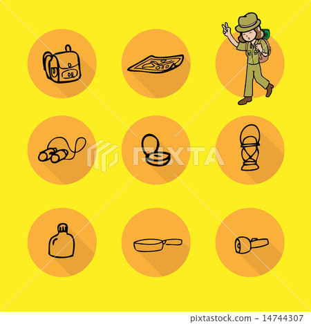 Girl camping icons set Girl camping icons set 14744307