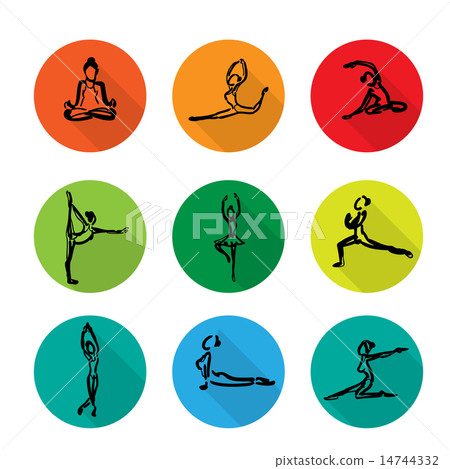 Yoga ballet icons set cartoon shadow 14744332