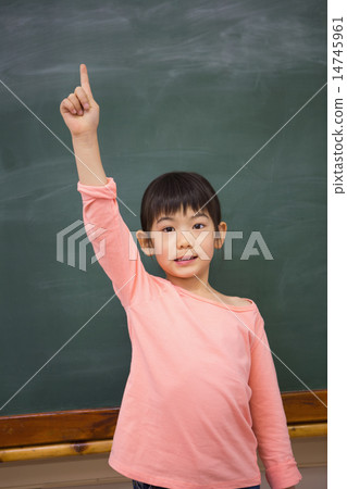 Cute pupil raising her hand Cute pupil raising her hand 14745961