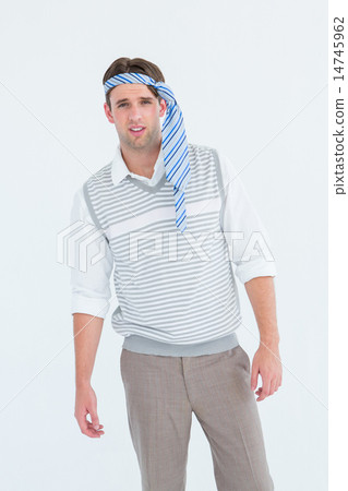 Geeky man with tie on his head 14745962