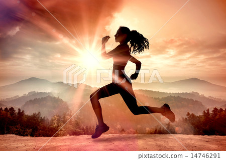 Composite image of full length of healthy woman jogging 14746291