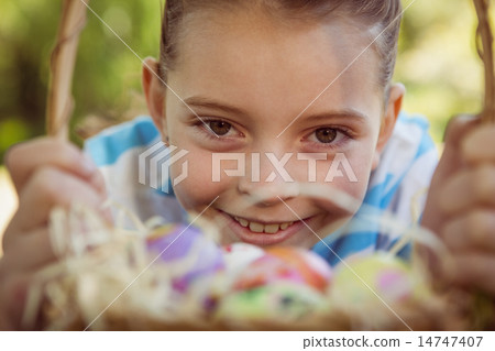 Cute little girl with easter eggs 14747407