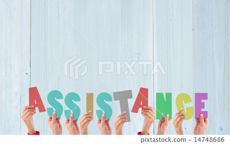 Composite image of hands holding up assistance Composite image of hands holding up assistance 14748686
