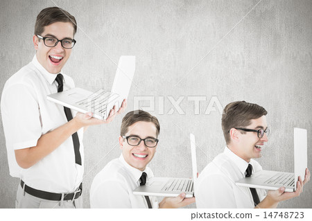 Composite image of nerd with laptop Composite image of nerd with laptop 14748723
