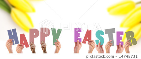 Composite image of hands holding up happy easter Composite image of hands holding up happy easter 14748731