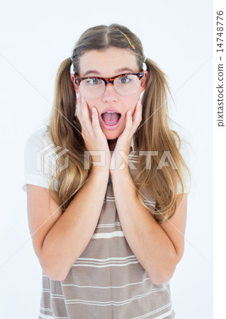 Surprised geeky hipster looking at camera 14748776