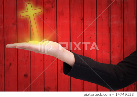 Composite image of businesswomans arm presenting 14749138