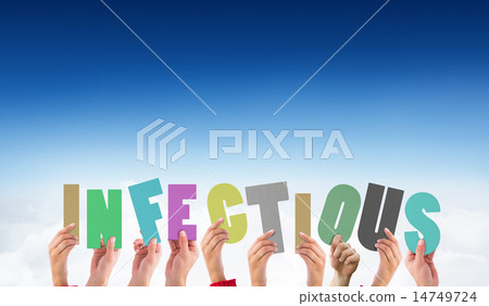 Composite image of hands holding up infectious 14749724