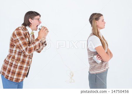 Geeky hipsters using string phone 14750456