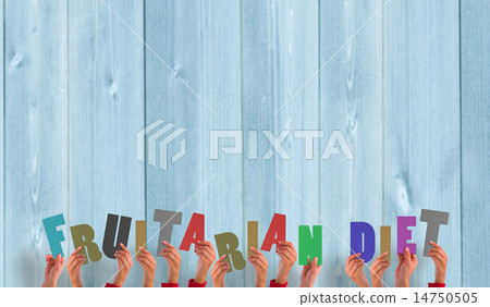 Composite image of hands holding up fruitarian diet 14750505