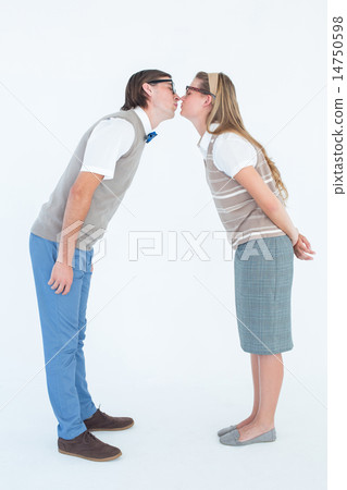Geeky hipster couple kissing 14750598