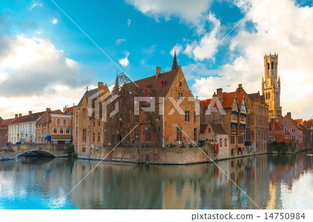 Cityscape from Rozenhoedkaai in Bruges, Belgium 14750984