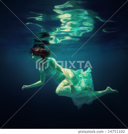 The girl in a beautiful dress under water. 14751102