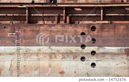 Detailed old rusted barge hull background texture 14752876