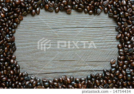 Coffee bean background, wooden texture 14754434