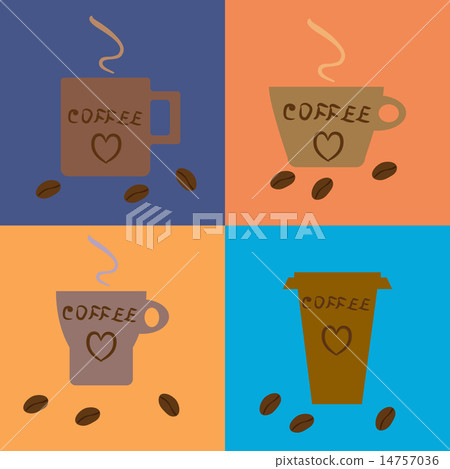 Four different coffee cups and beans. Four different coffee cups and beans. 14757036