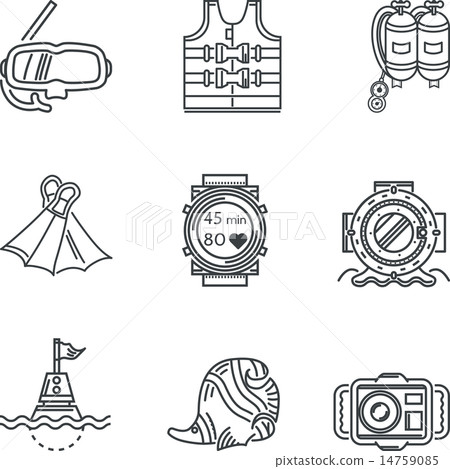 Diving black line vector icons 14759085