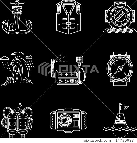White line vector icons for marine equipment White line vector icons for marine equipment 14759088