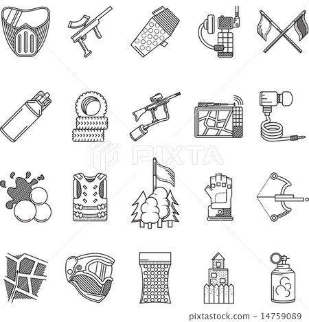 Black line icons vector collection for paintball Black line icons vector collection for paintball 14759089