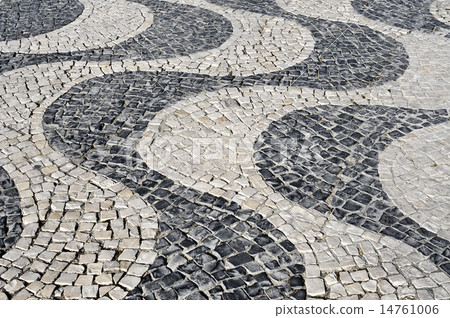 waves patterned portuguese pavement typical in Lisbon, Portugal waves patterned portuguese pavement typical in Lisbon, Portugal 14761006