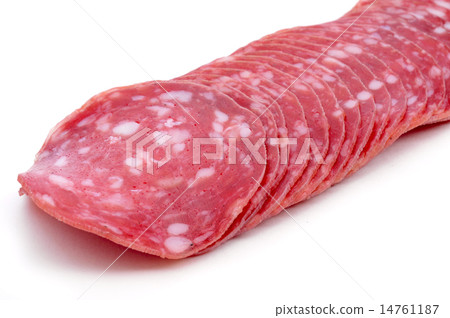slices of salchichon, spanish cured sausage slices of salchichon, spanish cured sausage 14761187