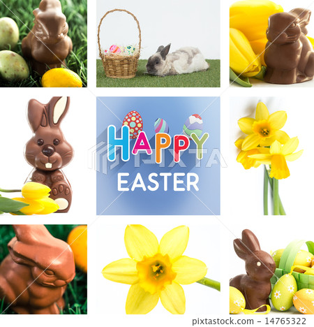 Composite image of chocolate bunny with little easter eggs 14765322