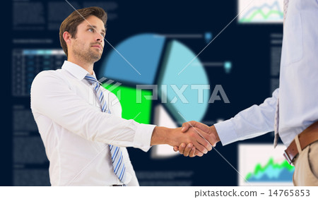 Composite image of two businessmen shaking hands in office 14765853