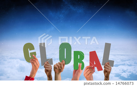 Composite image of hands showing global Composite image of hands showing global 14766073