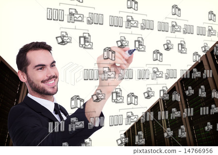 Composite image of smiling businessman writing with black marker 14766956