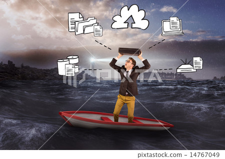Composite image of businessman in boat 14767049