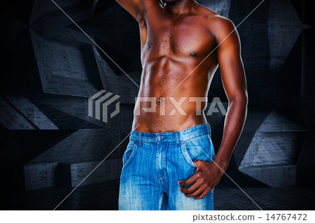 Composite image of mid section of a shirtless muscular man Composite image of mid section of a shirtless muscular man 14767472