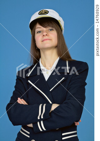 Portrait of the proud woman - captain on blue 14768929
