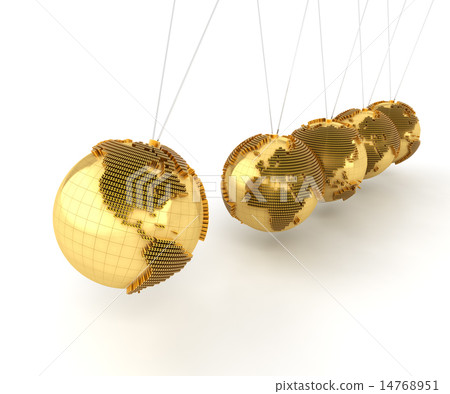 Newton's cradle with golden globes formed by dollar signs Newton's cradle with golden globes formed by dollar signs 14768951