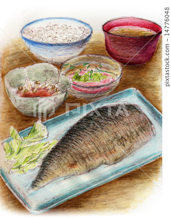 Food illustration ~ Grilled mackerel set meal 14776048