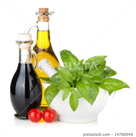 Olive oil and vinegar with basil and tomatoes 14780049