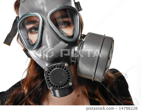 Young adult woman and gas mask Young adult woman and gas mask 14786226