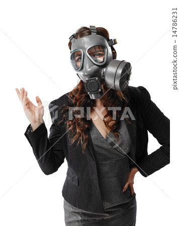 Young adult woman and gas mask 14786231