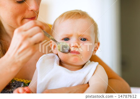 Young mother feeding adorable baby 14787612