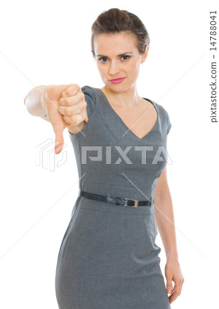 Modern business woman showing thumbs down Modern business woman showing thumbs down 14788041