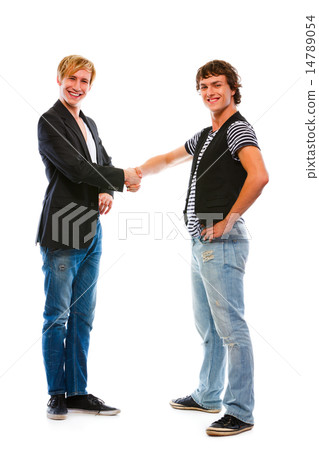 Two modern teenage boys shaking hands. Isolated on white 14789054