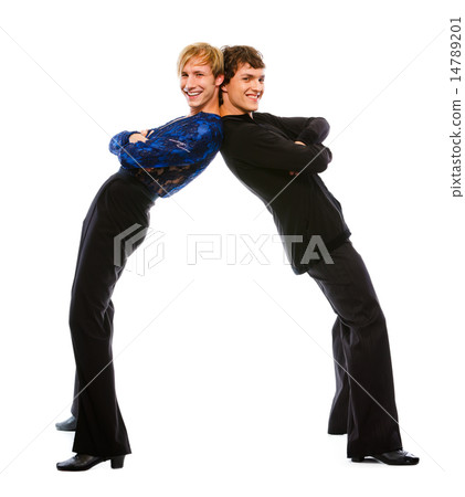 Two latino male dancers funny posing on white background 14789201