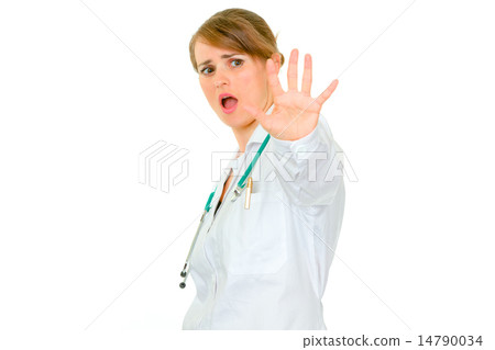 Scared young medical female doctor . Scared young medical female doctor . 14790034