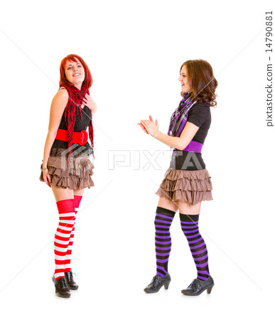 Pretty girl admiringly applauding her pleased girlfriend. Pretty girl admiringly applauding her pleased girlfriend. 14790881