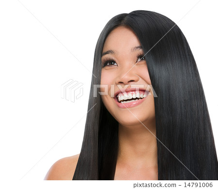 Beauty portrait of smiling asian girl healthy long straight hair 14791006