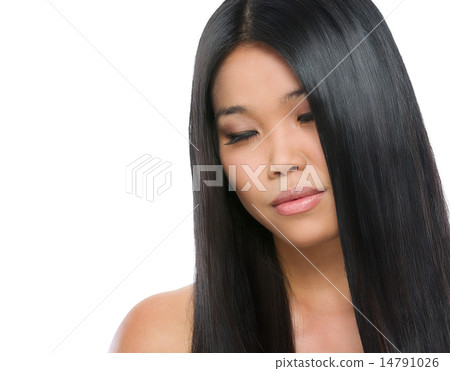Beauty portrait of asian brunette girl smooth long straight hair 14791026