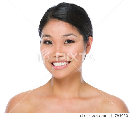 Beauty portrait of smiling asian brunette woman isolated on whit 14791050