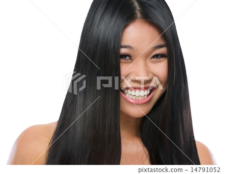 Beauty portrait of smiling asian girl smooth long straight hair 14791052